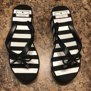 Kate Spade Black and White Striped Wedge Flipflops